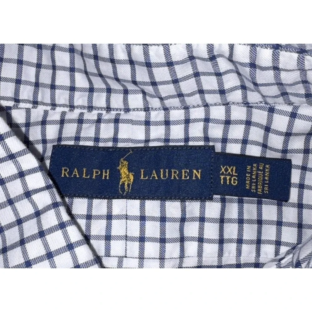 Polo Ralph Lauren Button Down Mens XXL‎ 2XL White Blue Plaid Check Long Sleeve
